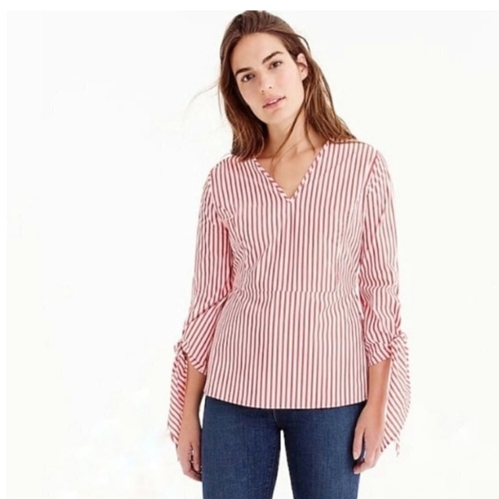 NWT J Crew Universal Standard Peplum Top Slit Sleeve Poplin Side Zip Women’s M - Picture 2 of 14